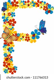 Vector illustration of beautiful floral letter F