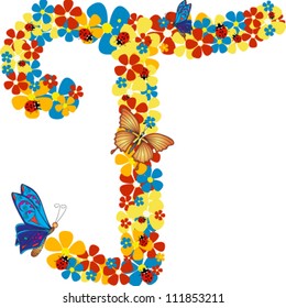 Vector illustration of beautiful floral letter T