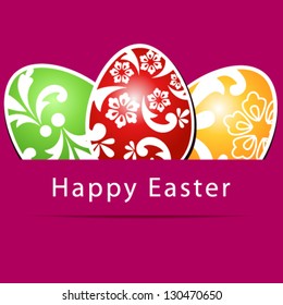 Vector illustration of beautiful floral paper Easter eggs on purple background