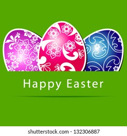 Vector illustration of beautiful floral paper Easter eggs on green background