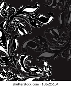 Vector illustration of beautiful floral pattern on dark background.
