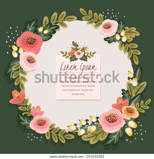 Vector Illustration Beautiful Floral Wreath Dark Stock Vector (Royalty