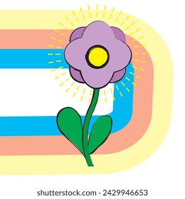 Vector illustration with a beautiful flower and colorful fill in the background. Lines in three pastel colors on the background. Line, art, flower, plant, flower. Beautiful color illustration with a f