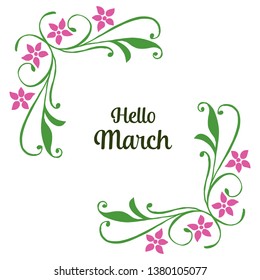 Vector illustration beautiful flower frame for invitation hello march hand drawn