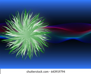 Vector illustration of a beautiful flower and graceful waves on a dark background