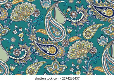 Vector illustration with beautiful flowers and elegant paisley in boho style , modern background