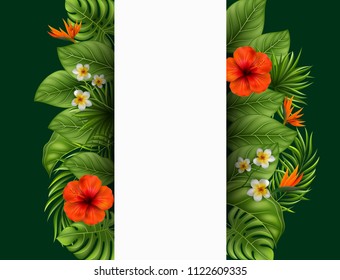 Vector illustration of Beautiful flowers and leaves with blank sign