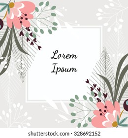 Vector illustration of a beautiful flowers with white frame . Beige background.