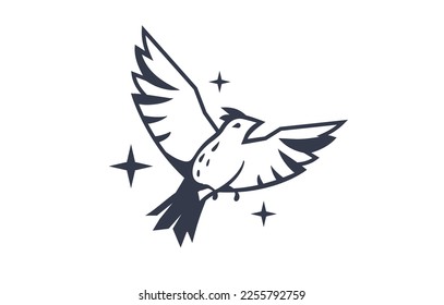 Ilustración vectorial de un hermoso pájaro volador sobre fondo de color blanco. Diseño de estilo de arte de línea blanca y negra para pájaro para web, banner, impresión, textil, tarjeta de saludo