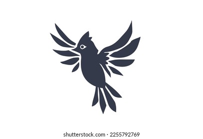 Vector illustration of beautiful flying bird on white color background. Black and white flat style design of bird with feather for web, banner, print, textile, greeting card