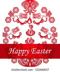 Vector illustration of beautiful folk floral Easter egg.