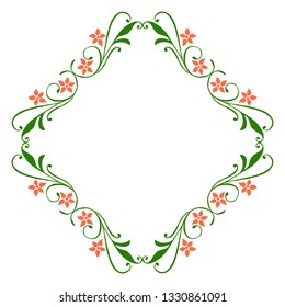 Vector illustration beautiful frame flower orange with leaf green hand drawn