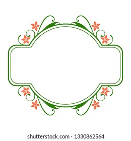 Vector illustration beautiful frame flower orange with leaf green hand drawn
