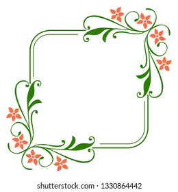 Vector illustration beautiful frame flower orange with leaf green hand drawn