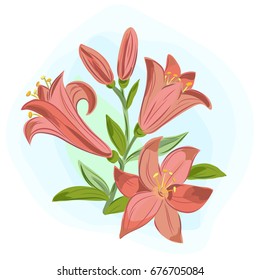 Vector illustration of  beautiful gift card with orange lilies