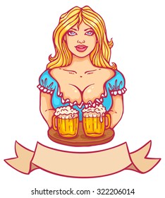 Vector illustration of a beautiful girl and beers