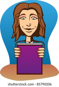 A vector illustration of a beautiful girl with book.  Can be recolored or scaled without problems and quality loss.