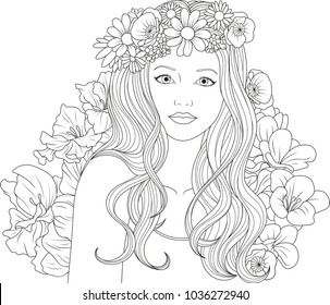 Vector Illustration Beautiful Girl Coloring On Stock Vector (Royalty ...