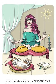 Vector illustration of a beautiful girl doing yoga practice