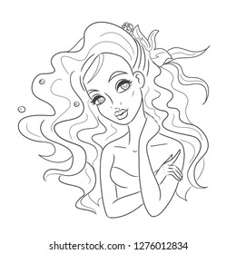 
Vector illustration of a beautiful girl with flower and hair