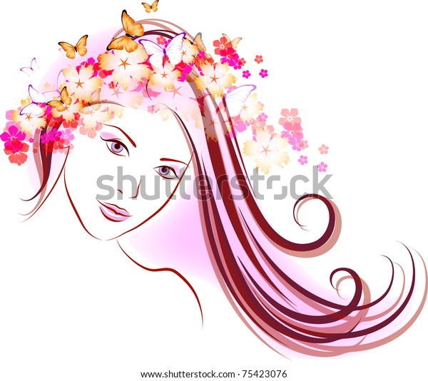 Vector Illustration Beautiful Girl Flowers Hair Stock Vector (Royalty