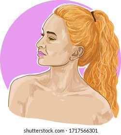 Vector illustration beautiful girl with ginger hair