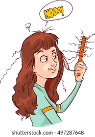  vector illustration of a beautiful girl with hair loss is shocked