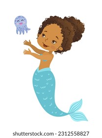 Vector illustration of Beautiful Girl Mermaid african american ethnicity