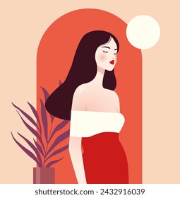 Vector illustration of a beautiful girl in a minimalist style.