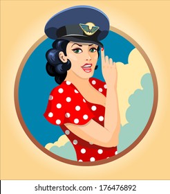 Vector illustration of a beautiful girl in peak-cap