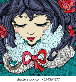 vector illustration of a beautiful girl in a rich vintage dress 