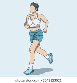 ilustração vetorial de uma bela menina correndo completa com uniforme de esportes, shorts e sutiã esportivo