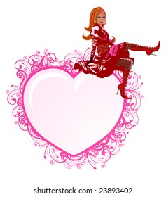 Vector illustration of beautiful girl sitting on floral heart