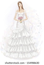 Vector illustration of beautiful girl in wedding dress 