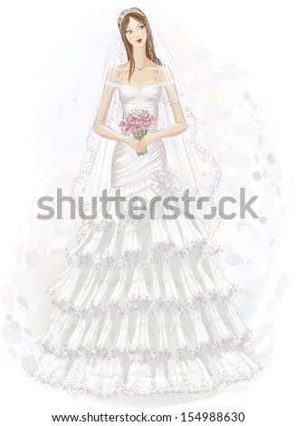 Vector illustration of beautiful girl in wedding dress 