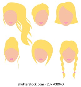Vector illustration of a beautiful girls with blond hair.Icon set. Part 1