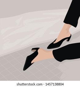 Vector illustration beautiful girl's legs. Woman in black shoes.