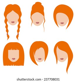 Vector illustration of beautiful girls with red hair. Icon set. Part 2