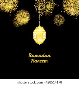 Vector illustration of Beautiful Golden lamp , Ramadan Kareem greeting, gold background.