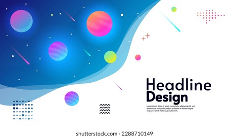 Vector illustration. Beautiful gradient color of planets. Space banner with comets, stars and planets. Design for invitation, banner, wallpaper, background. Banner template. 