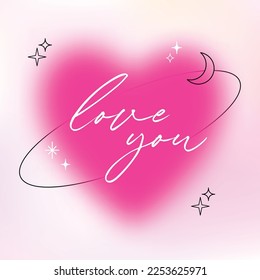Vector illustration of beautiful gradient trendy love heart. Happy Valentine's Day modern card with blurred background for banner, t-shirt, postcard, greeting card