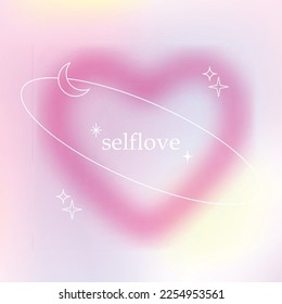 Vector illustration of beautiful gradient trendy love heart. Self love and selfcare concept modern card with blurred background for banner, t-shirt, postcard, greeting card, fashion