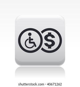 Vector illustration of a beautiful gray icon isolated in a modern style with a reflection effect depicting handicap and money