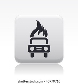 Vector illustration of a beautiful gray icon isolated in a modern style with a reflection effect depicting a burning car