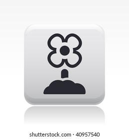 Vector illustration of a beautiful gray icon isolated in a modern style with a reflection effect depicting a flower in the land
