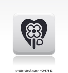 Vector illustration of a beautiful gray icon isolated in a modern style with a reflection effect depicting a stylized flower with heart