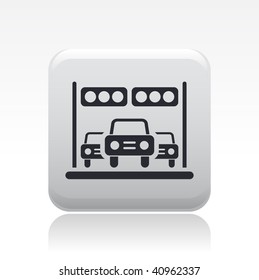 Vector illustration of a beautiful gray icon isolated in a modern style with a reflection effect depicting a cars arriving at the finish line, or departing