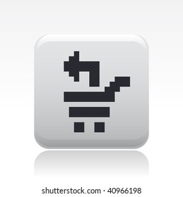 Vector illustration of a beautiful gray icon isolated in a modern style with a reflection effect depicting a pixel cart with arrow removal