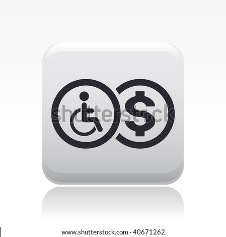 Vector illustration of a beautiful gray icon isolated in a modern style with a reflection effect depicting handicap and money