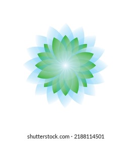 Vector illustration of Beautiful green and blue Lotus Flower Color Wheel. like mandalas shape with a bunch of overlapping circles. Simple shapes for design projects